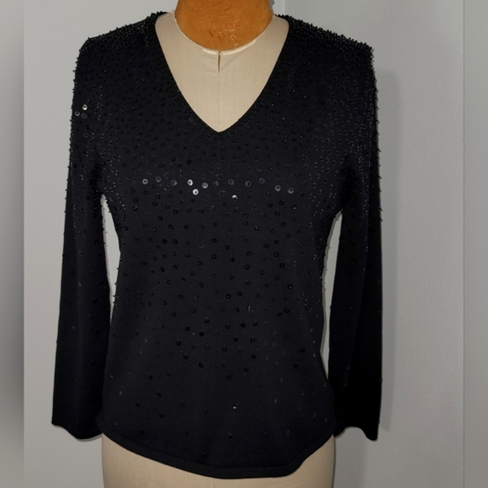 Chico's black sequined and beaded top